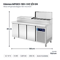 Medidas: Mesa refrigerada Mpge2-180-I Hc Gn1/3 Edenox MPGE2-180-I HC 1/3 GN: 180 x 70,8 x 85 cm