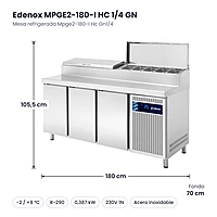 Medidas: Mesa refrigerada Mpge2-180-I Hc Gn1/4 Edenox MPGE2-180-I HC 1/4 GN: 180 x 70 x 105,5 cm