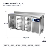 Medidas: Mesa refrigerada Mps-200 Hc Cr Edenox MPS-200 HC PC: 201,7 x 60 x 85 cm
