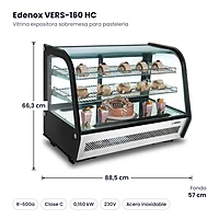 Medidas: Vitrina expositora sobremesa para pastelería Edenox VERS-160 HC: 88,5 x 57 x 66,3 cm