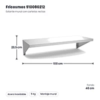 Estante mural inox con cartelas rectas 100 x 40 cm Fricosmos – medidas