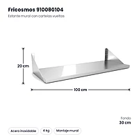 Estante mural inox con cartelas vueltas 100 x 30 cm Fricosmos – medidas