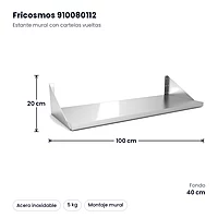 Estante mural inox con cartelas vueltas 100 x 40 cm Fricosmos – medidas