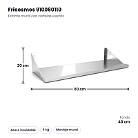 Estante mural inox con cartelas vueltas 80 x 40 cm Fricosmos – medidas