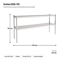 Estantería de sobremesa doble inox 110x35 cm desmontada Eratos ESD-112 – medidas