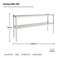 Estantería de sobremesa doble inox 130x35 cm desmontada Eratos ESD-132 – medidas