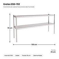 Estantería de sobremesa doble inox 150x35 cm desmontada Eratos ESD-152 – medidas