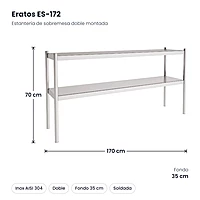 Estantería de sobremesa doble inox 170x35 cm montada Eratos ES-172 – medidas