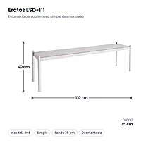 Estantería de sobremesa simple inox 110x35 cm desmontada Eratos ESD-111 – medidas