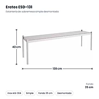 Estantería de sobremesa simple inox 130x35 cm desmontada Eratos ESD-131 – medidas