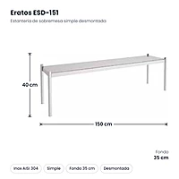 Estantería de sobremesa simple inox 150x35 cm desmontada Eratos ESD-151 – medidas