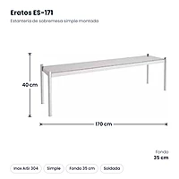 Estantería de sobremesa simple inox 170x35 cm montada Eratos ES-171 – medidas