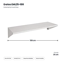 Estantería mural lisa inox 100x25 cm Eratos EML25-100 – medidas