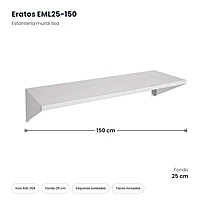 Estantería mural lisa inox 150x25 cm Eratos EML25-150 – medidas