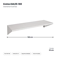 Estantería mural lisa inox 160x25 cm Eratos EML25-160 – medidas