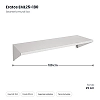 Estantería mural lisa inox 180x25 cm Eratos EML25-180 – medidas
