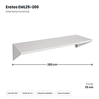 Estantería mural lisa inox 200x25 cm Eratos EML25-200 – medidas
