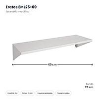 Estantería mural lisa inox 60x25 cm Eratos EML25-60 – medidas