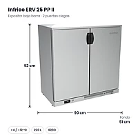 Expositor refrigerado bajo barra 2 puertas ciegas 220 L Infrico ERV 25 PP II – medidas