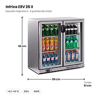 Expositor refrigerado bajo barra 2 puertas de cristal 220 L Infrico ERV 25 II – medidas