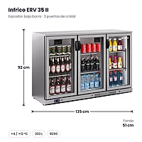 Expositor refrigerado bajo barra 3 puertas de cristal 330 L Infrico ERV 35 II – medidas