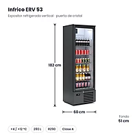 Expositor refrigerado vertical puerta de cristal 280 L Infrico ERV 53 – medidas