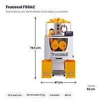 Exprimidora de naranjas con alimentador automático y contador Frucosol F50AC – medidas