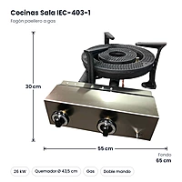 Fogón paellero a gas Cocinas Sala IEC-403-1 de 26 kW, quemador Ø 435 mm – medidas