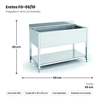 Fregadero 1 seno 60x60 cm con bastidor Eratos FG-66/10 – medidas