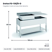 Fregadero 1 seno con escurridor derecha 100x60 cm con bastidor Eratos FG-106/11-D – medidas