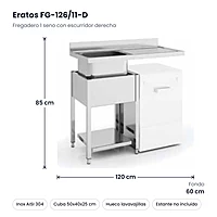 Fregadero 1 seno con escurridor derecha y hueco para lavavajillas 120x60 cm con bastidor Eratos FG-126/11-D