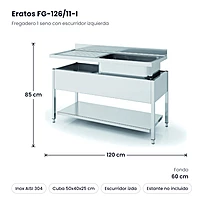 Fregadero 1 seno con escurridor izquierda 120x60 cm con bastidor Eratos FG-126/11-I – medidas