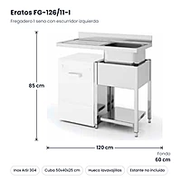 Fregadero 1 seno con escurridor izquierda y hueco para lavavajillas 120x60 cm con bastidor Eratos FG-126/11-I