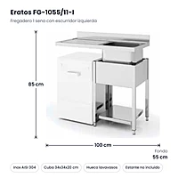Fregadero 1 seno con escurridor izquierda y hueco para lavavasos 100x55 cm con bastidor Eratos FG-1055/11-I