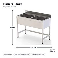 Fregadero 2 senos 120x60 cm con bastidor Eratos FG-126/20 – medidas