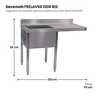 Fregadero con bastidor para lavavajillas escurridor derecha 120x55 Savemah FRELAV55 1200 1ED
