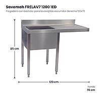 Fregadero con bastidor para lavavajillas escurridor derecha 120x70 Savemah FRELAV7 1200 1ED
