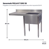 Fregadero con bastidor para lavavajillas escurridor izquierda 120x70 Savemah FRELAV7 1200 1EI