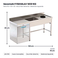 Fregadero con agujero de desbroce y hueco lavavajillas F.700 1800 derecha