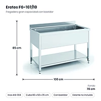 Fregadero gran capacidad 1 seno 100x70 cm con bastidor Eratos FG-107/10 – medidas