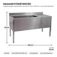 Fregadero gran capacidad con bastidor desmontable 1600 x 700 Escurridor derecha