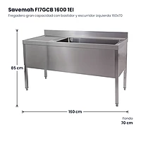 Fregadero gran capacidad con bastidor y escurridor izquierda 160x70 Savemah FI7GCB 1600 1EI