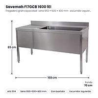 Fregadero con bastidor de gran capacidad escurridor izquierda FI7GCB 1600 1EI