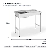 Fregadero semi industrial 1 seno con escurridor derecha y bastidor 100x50 cm Eratos FB-1050/11-D
