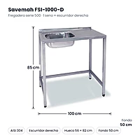 Fregadero semi Industrial escurridor derecha Fsi-1000-D