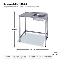 Fregadero semi Industrial escurridor izquierda FSI-1000-I
