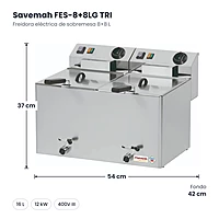 Freidora eléctrica de sobremesa 8+8 L Savemah FES-8+8LG TRI – medidas