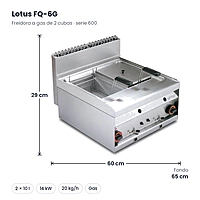 Freidora a gas Lotus FQ-6G de 2 cubas de 10 litros, serie 600 – medidas