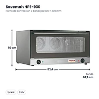 Horno de convección 3 bandejas 600 × 400 mm Savemah HPE-930 – medidas
