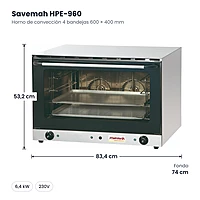 Horno de convección 4 bandejas 600 × 400 mm Savemah HPE-960 – medidas